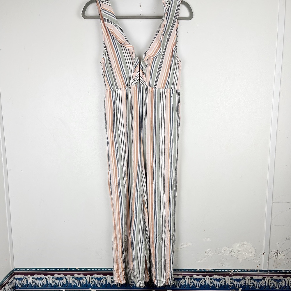 Saltwater Luxe Womens Striped Jumpsuit Sleeveless Wide Leg Pockets Size Medium